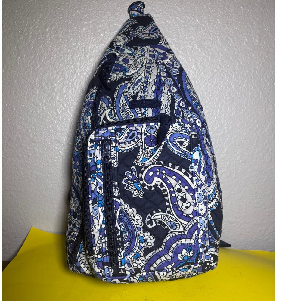 Vera Bradley Iconic Deep Night Paisley Blue Cotton Sling Backpack Crossbody Bag